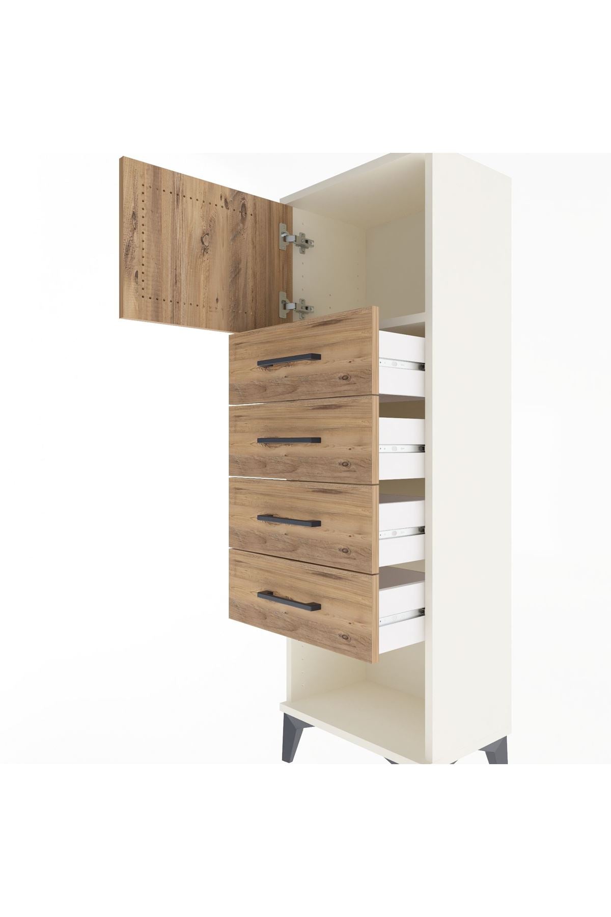 Arges Dolap Tek Raflı 4 Çekmeceli Tek Kapaklı 44x30x134 Aytaşı-Çam