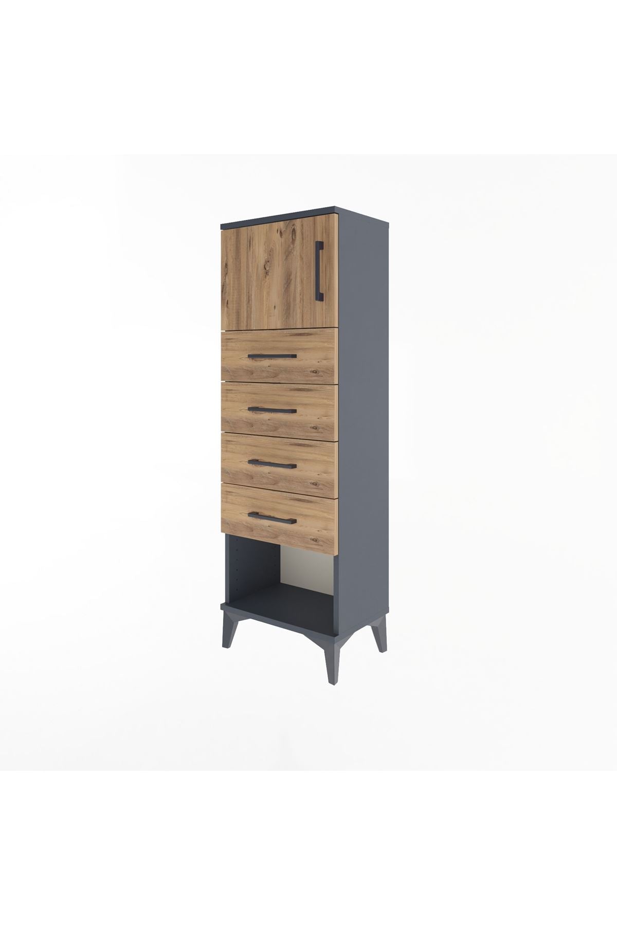 Arges Dolap Tek Raflı 4 Çekmeceli Tek Kapaklı 44x30x134 Antrasit-Çam