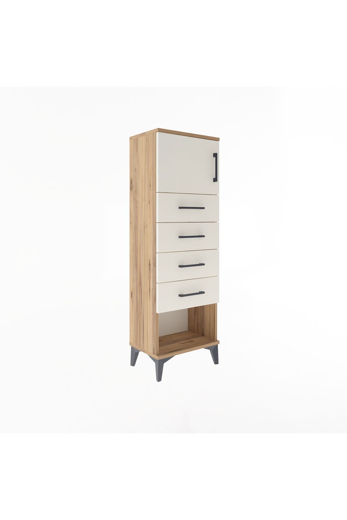 Arges Dolap Tek Raflı 4 Çekmeceli Tek Kapaklı 44x30x134 Çam-Aytaşı