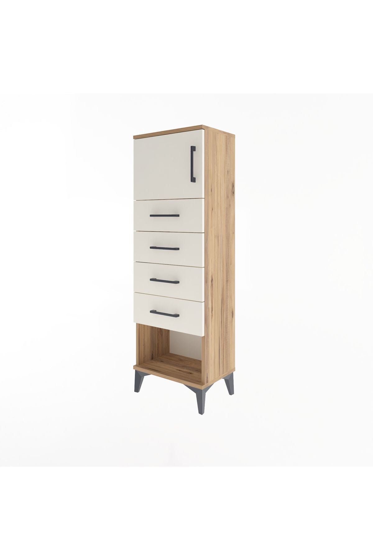 Arges Dolap Tek Raflı 4 Çekmeceli Tek Kapaklı 44x30x134 Çam-Aytaşı