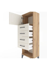 Arges Dolap Tek Raflı 4 Çekmeceli Tek Kapaklı 44x30x134 Çam-Aytaşı