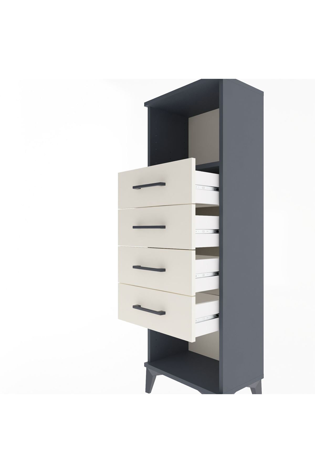 Arges Dolap Tek Raflı 4 Çekmeceli 44x30x134 Antrasit-Aytaşı