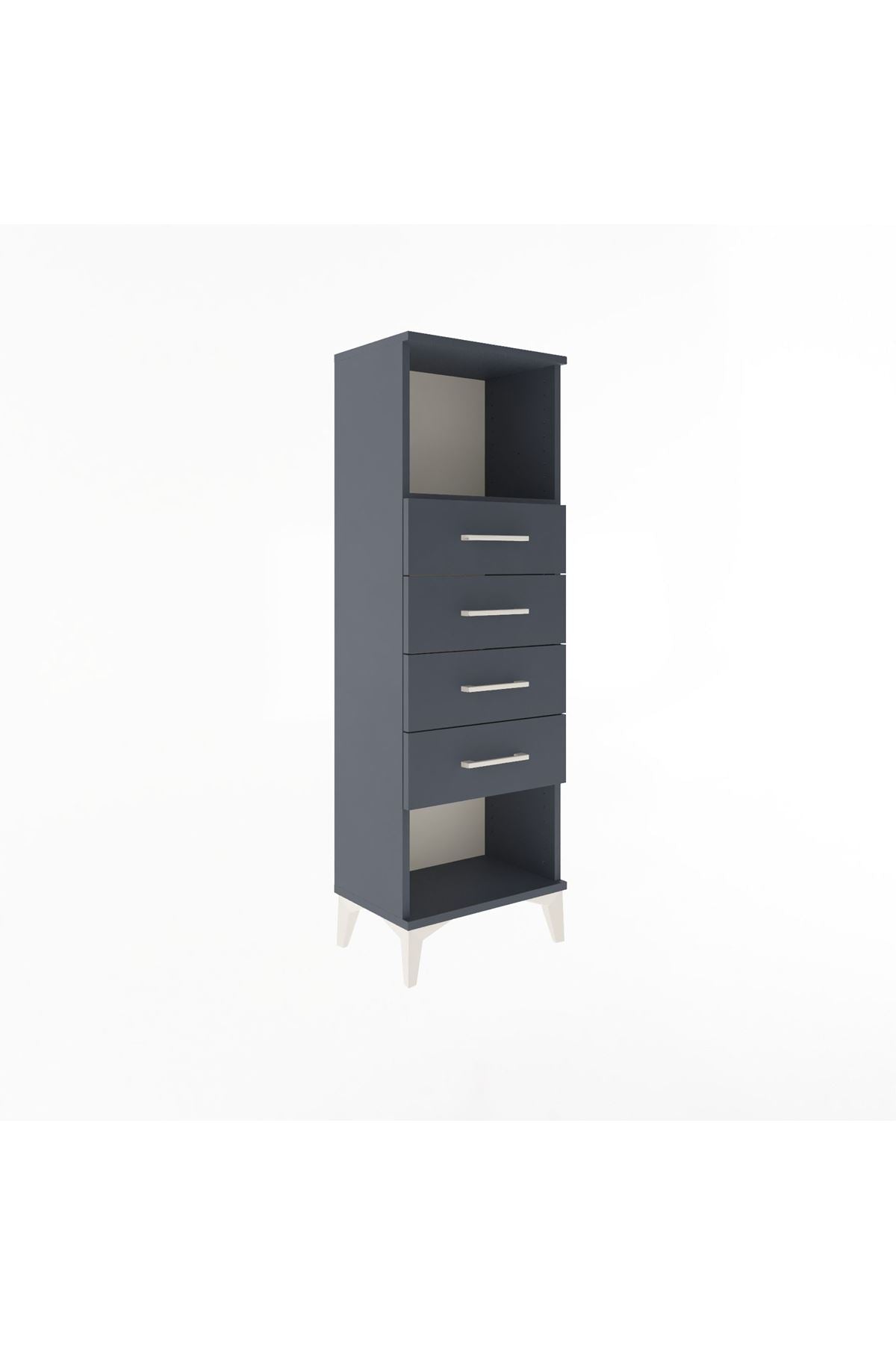Arges Dolap Tek Raflı 4 Çekmeceli 44x30x134 Antrasit-Antrasit