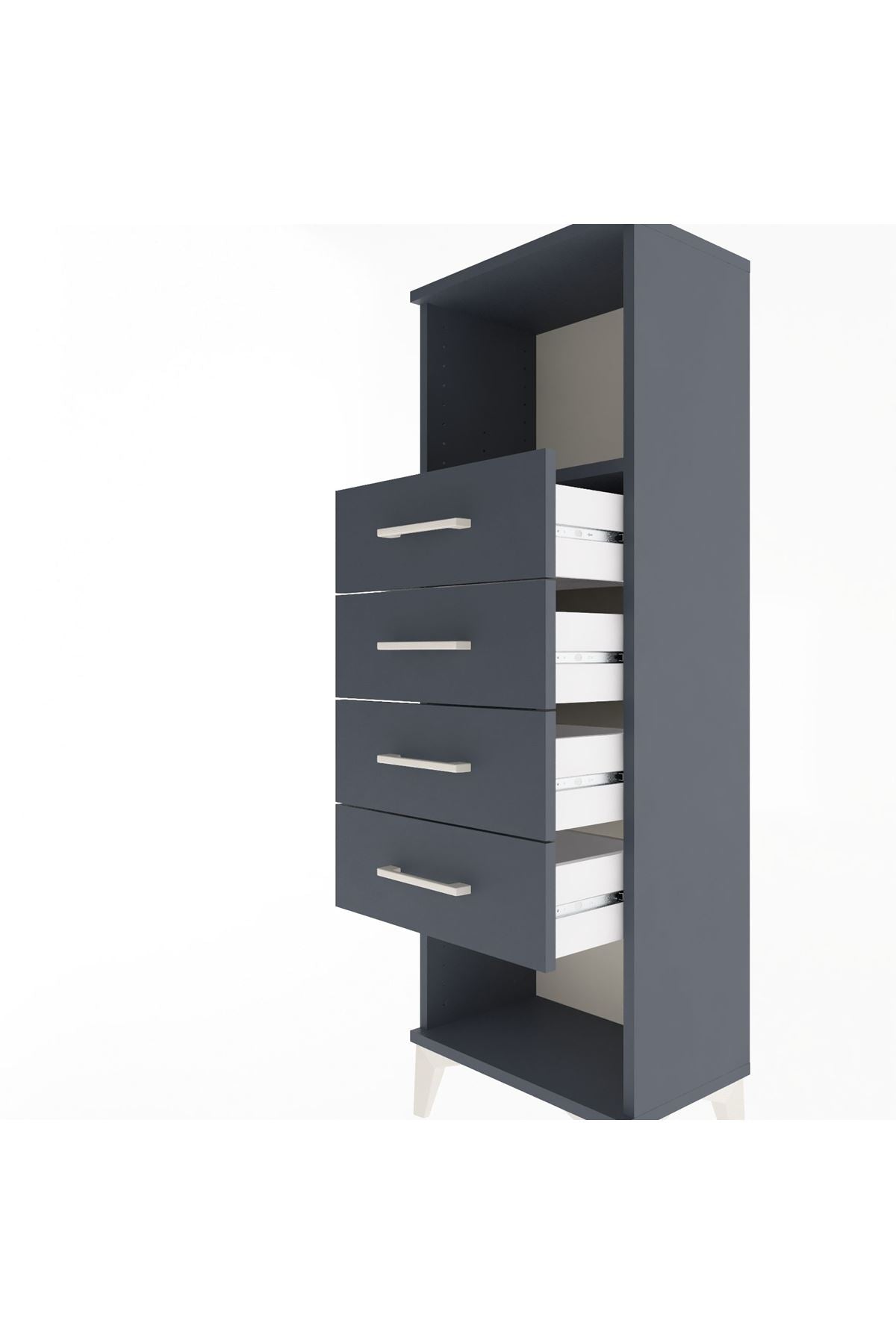 Arges Dolap Tek Raflı 4 Çekmeceli 44x30x134 Antrasit-Antrasit