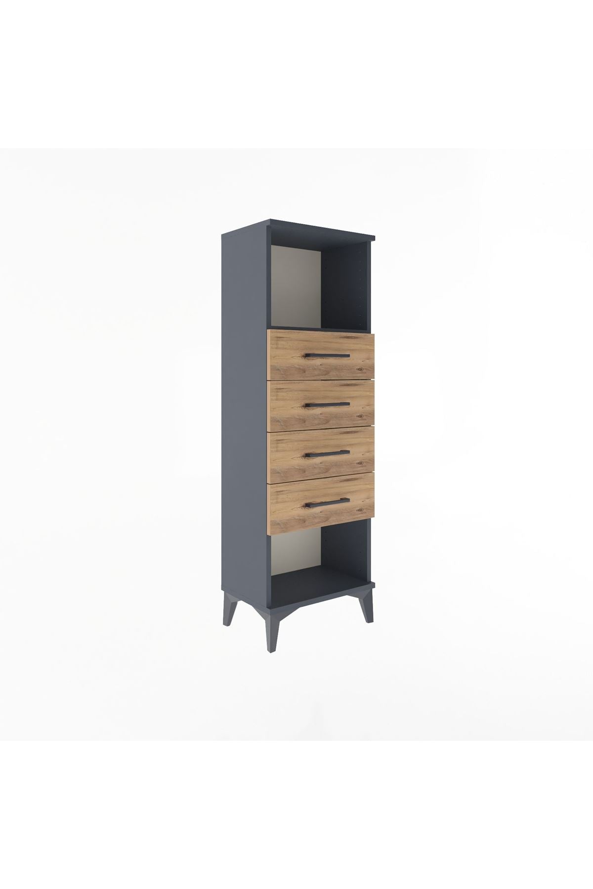 Arges Dolap Tek Raflı 4 Çekmeceli 44x30x134 Antrasit-Çam