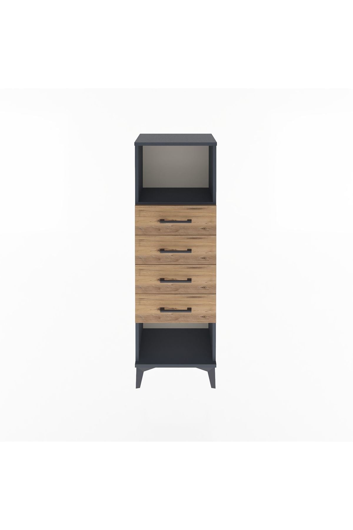 Arges Dolap Tek Raflı 4 Çekmeceli 44x30x134 Antrasit-Çam