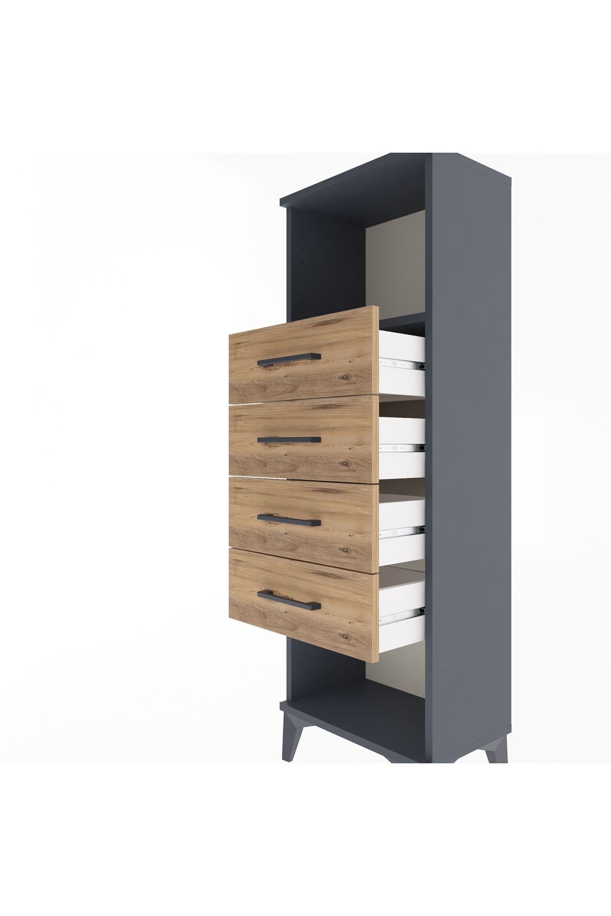 Arges Dolap Tek Raflı 4 Çekmeceli 44x30x134 Antrasit-Çam