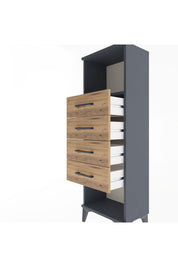 Arges Dolap Tek Raflı 4 Çekmeceli 44x30x134 Antrasit-Çam
