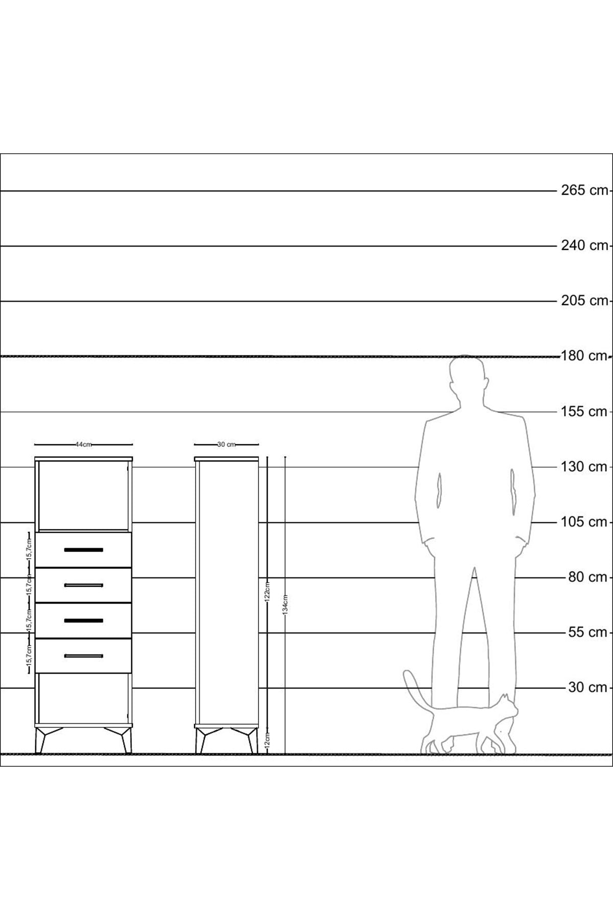 Arges Dolap Tek Raflı 4 Çekmeceli 44x30x134 Çam-Aytaşı