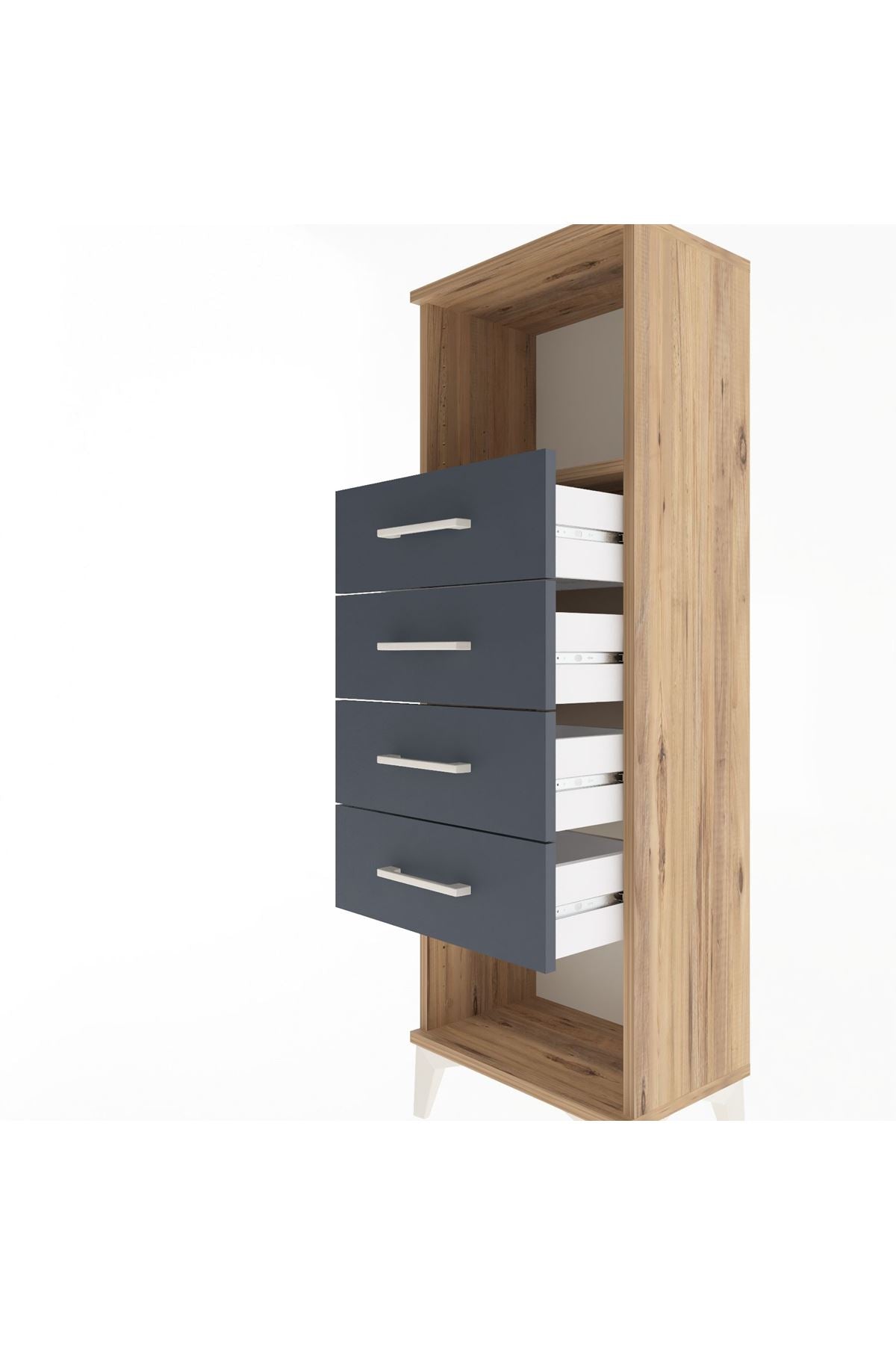 Arges Dolap Tek Raflı 4 Çekmeceli 44x30x134 Çam-Antrasit