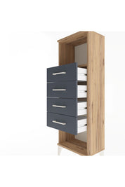 Arges Dolap Tek Raflı 4 Çekmeceli 44x30x134 Çam-Antrasit