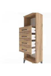 Arges Dolap Tek Raflı 4 Çekmeceli 44x30x134 Çam-Çam