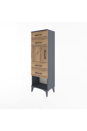 Arges Dolap Tek Raflı 4 Çekmeceli Tek Kapaklı 44x30x134 Antrasit-Çam