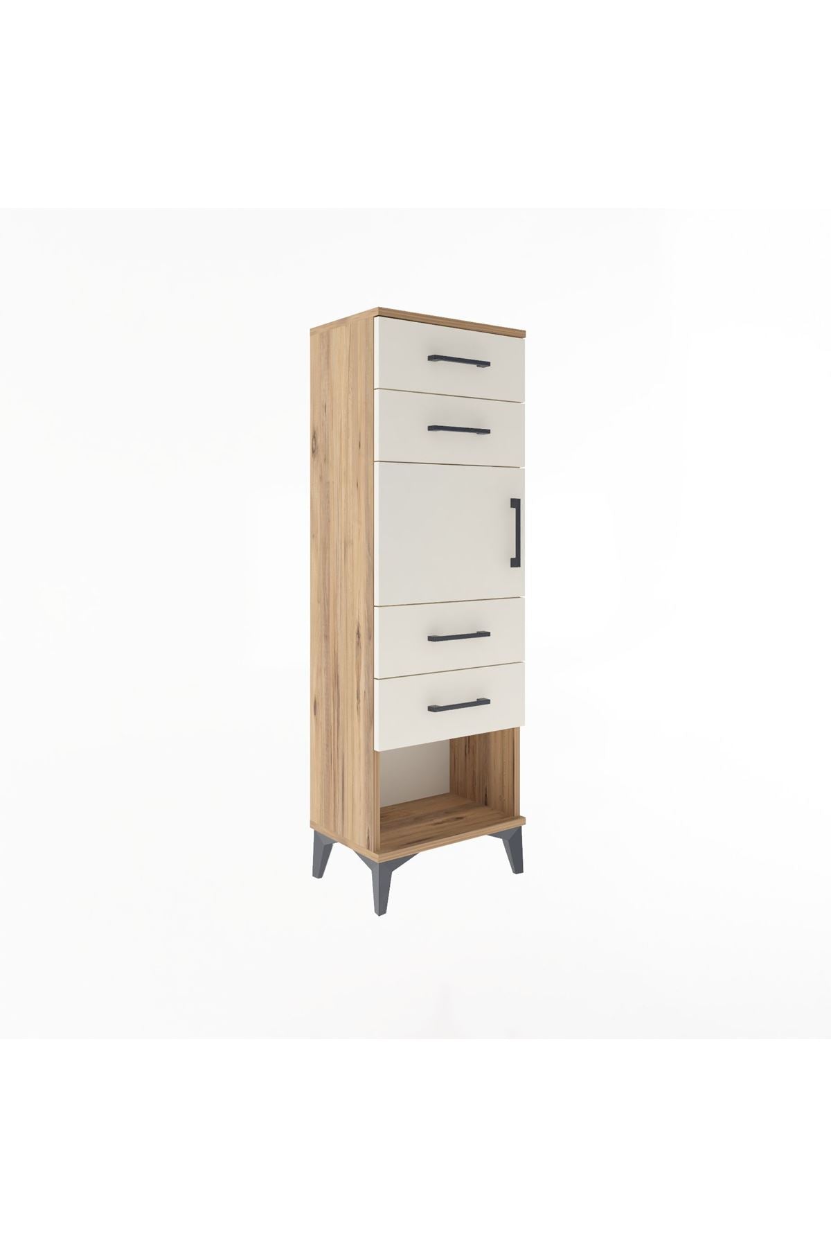 Arges Dolap Tek Raflı 4 Çekmeceli Tek Kapaklı 44x30x134 Çam-Aytaşı