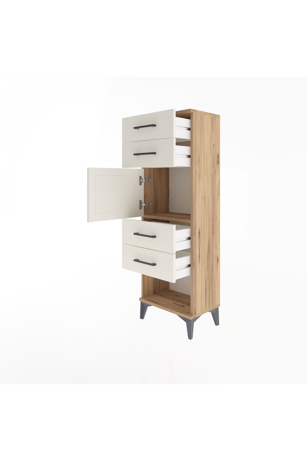 Arges Dolap Tek Raflı 4 Çekmeceli Tek Kapaklı 44x30x134 Çam-Aytaşı