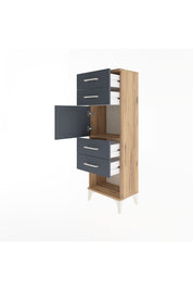 Arges Dolap Tek Raflı 4 Çekmeceli Tek Kapaklı 44x30x134 Çam-Antrasit