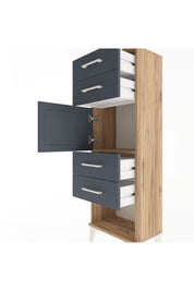 Arges Dolap Tek Raflı 4 Çekmeceli Tek Kapaklı 44x30x134 Çam-Antrasit