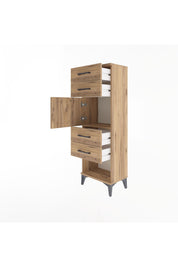 Arges Dolap Tek Raflı 4 Çekmeceli Tek Kapaklı 44x30x134 Çam-Çam