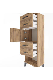 Arges Dolap Tek Raflı 4 Çekmeceli Tek Kapaklı 44x30x134 Çam-Çam