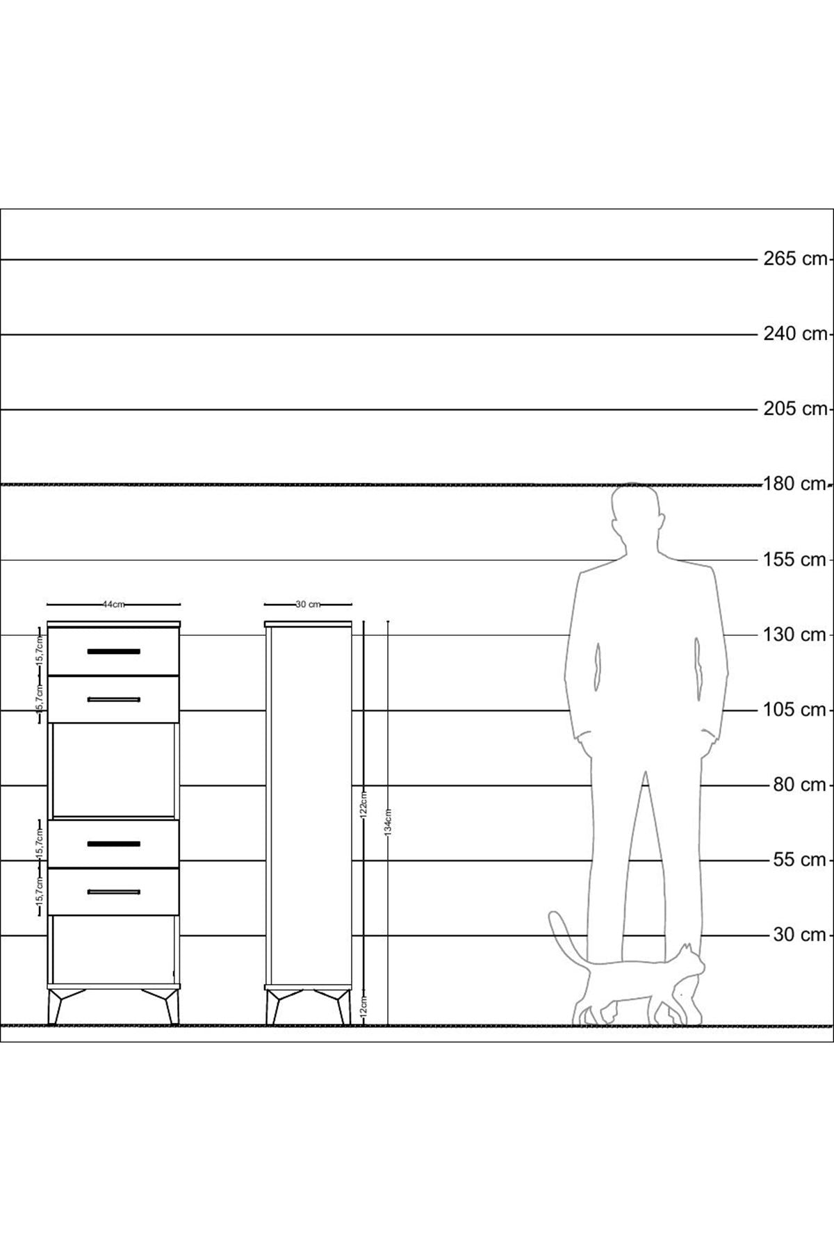 Arges Dolap Tek Raflı 4 Çekmeceli 44x30x134 Aytaşı-Antrasit