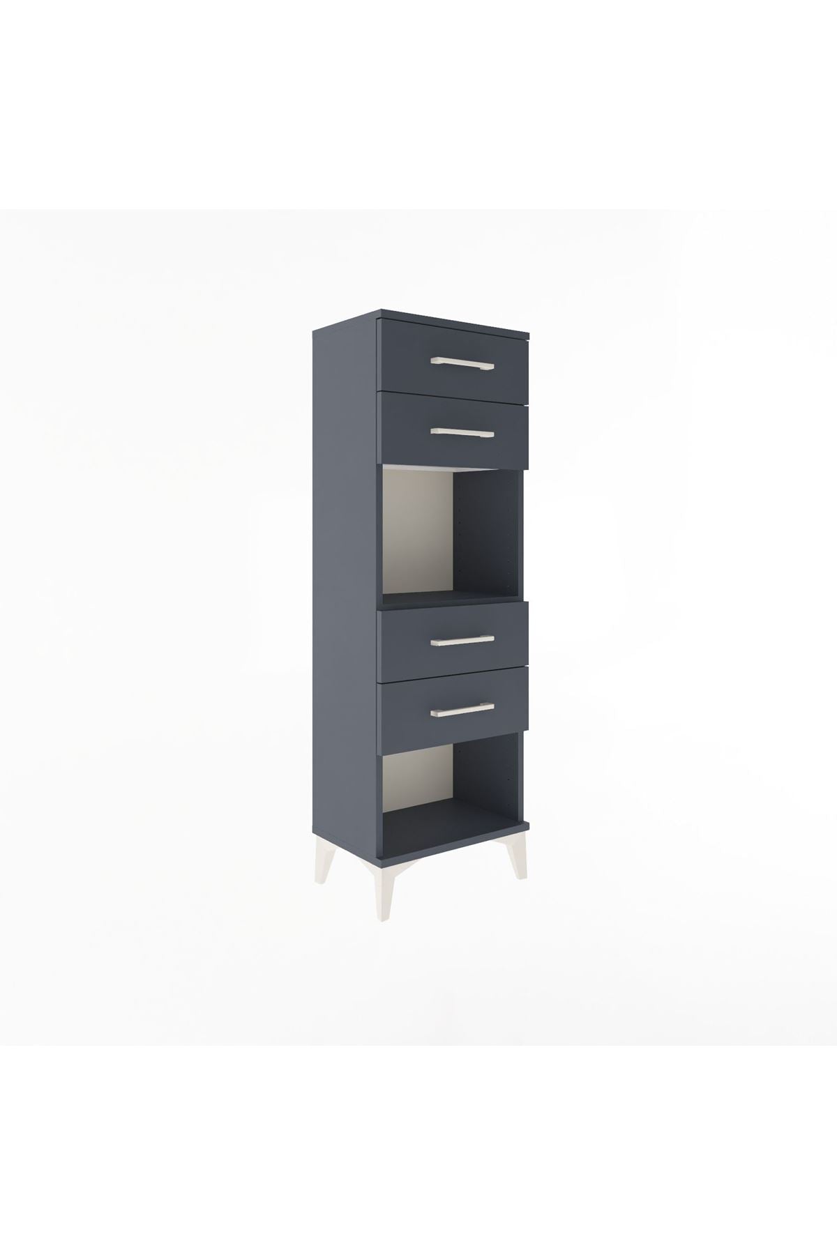 Arges Dolap Tek Raflı 4 Çekmeceli 44x30x134 Antrasit-Antrasit