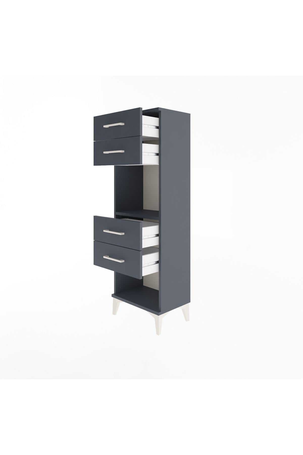 Arges Dolap Tek Raflı 4 Çekmeceli 44x30x134 Antrasit-Antrasit