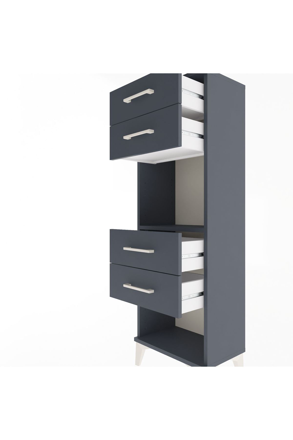 Arges Dolap Tek Raflı 4 Çekmeceli 44x30x134 Antrasit-Antrasit