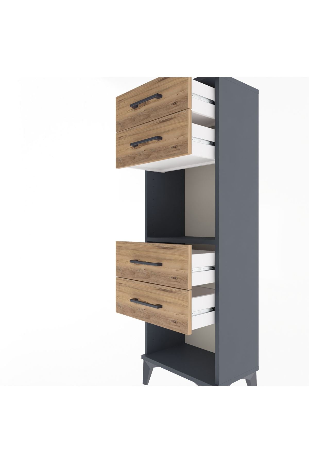 Arges Dolap Tek Raflı 4 Çekmeceli 44x30x134 Antrasit-Çam