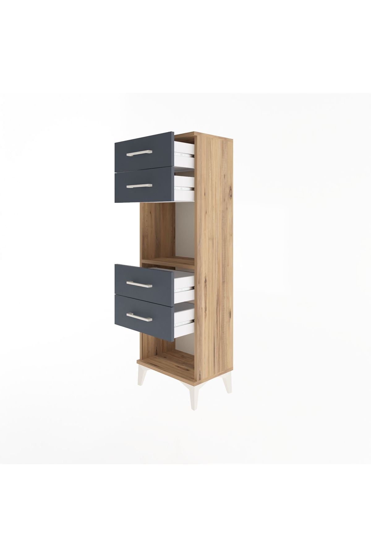 Arges Dolap Tek Raflı 4 Çekmeceli 44x30x134 Çam-Antrasit