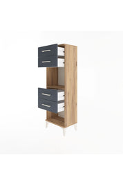 Arges Dolap Tek Raflı 4 Çekmeceli 44x30x134 Çam-Antrasit