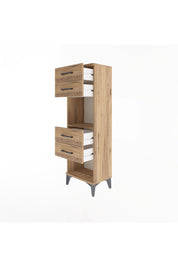 Arges Dolap Tek Raflı 4 Çekmeceli 44x30x134 Çam-Çam