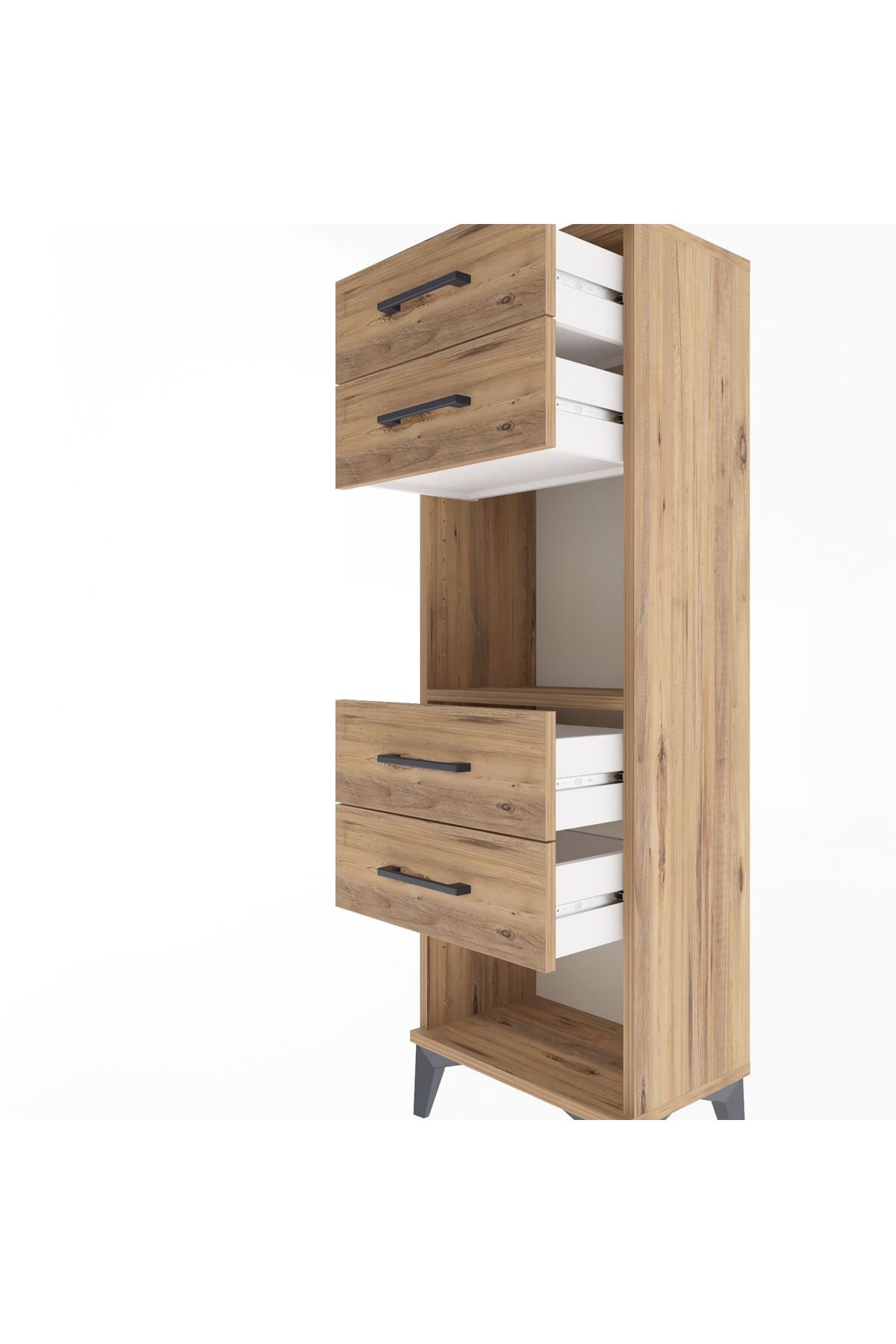 Arges Dolap Tek Raflı 4 Çekmeceli 44x30x134 Çam-Çam