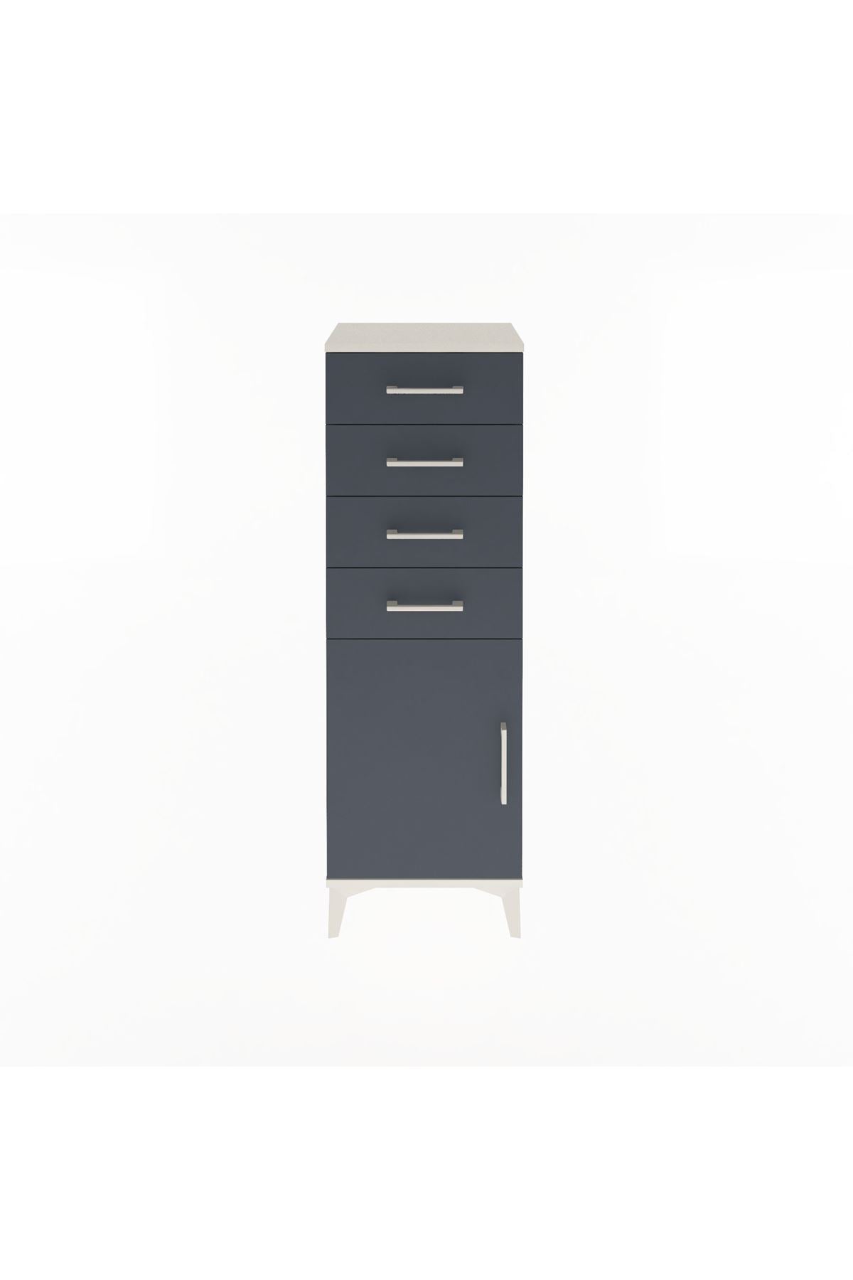 Arges Dolap Tek Raflı 4 Çekmeceli Tek Kapaklı 44x30x134 Aytaşı-Antrasit