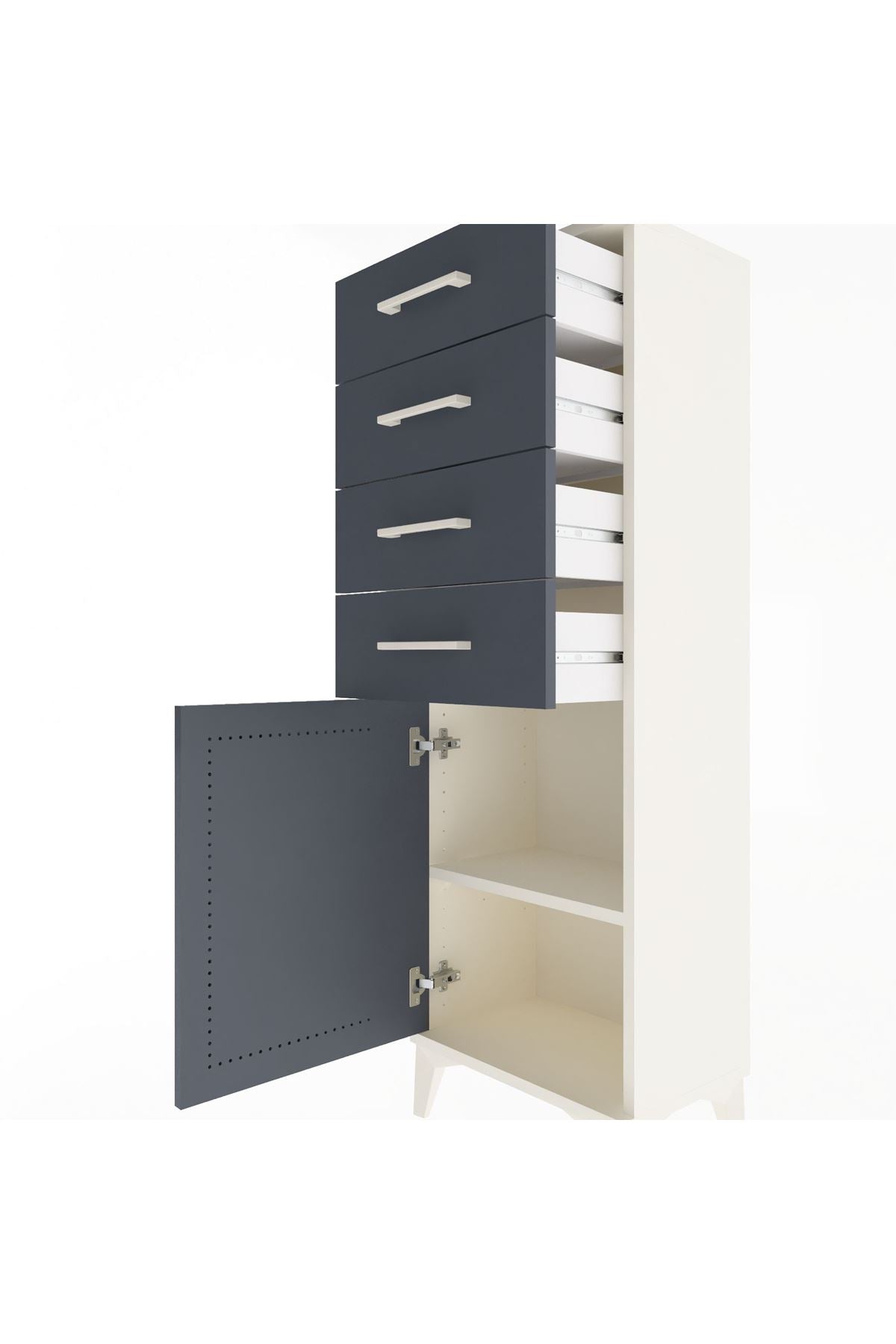 Arges Dolap Tek Raflı 4 Çekmeceli Tek Kapaklı 44x30x134 Aytaşı-Antrasit