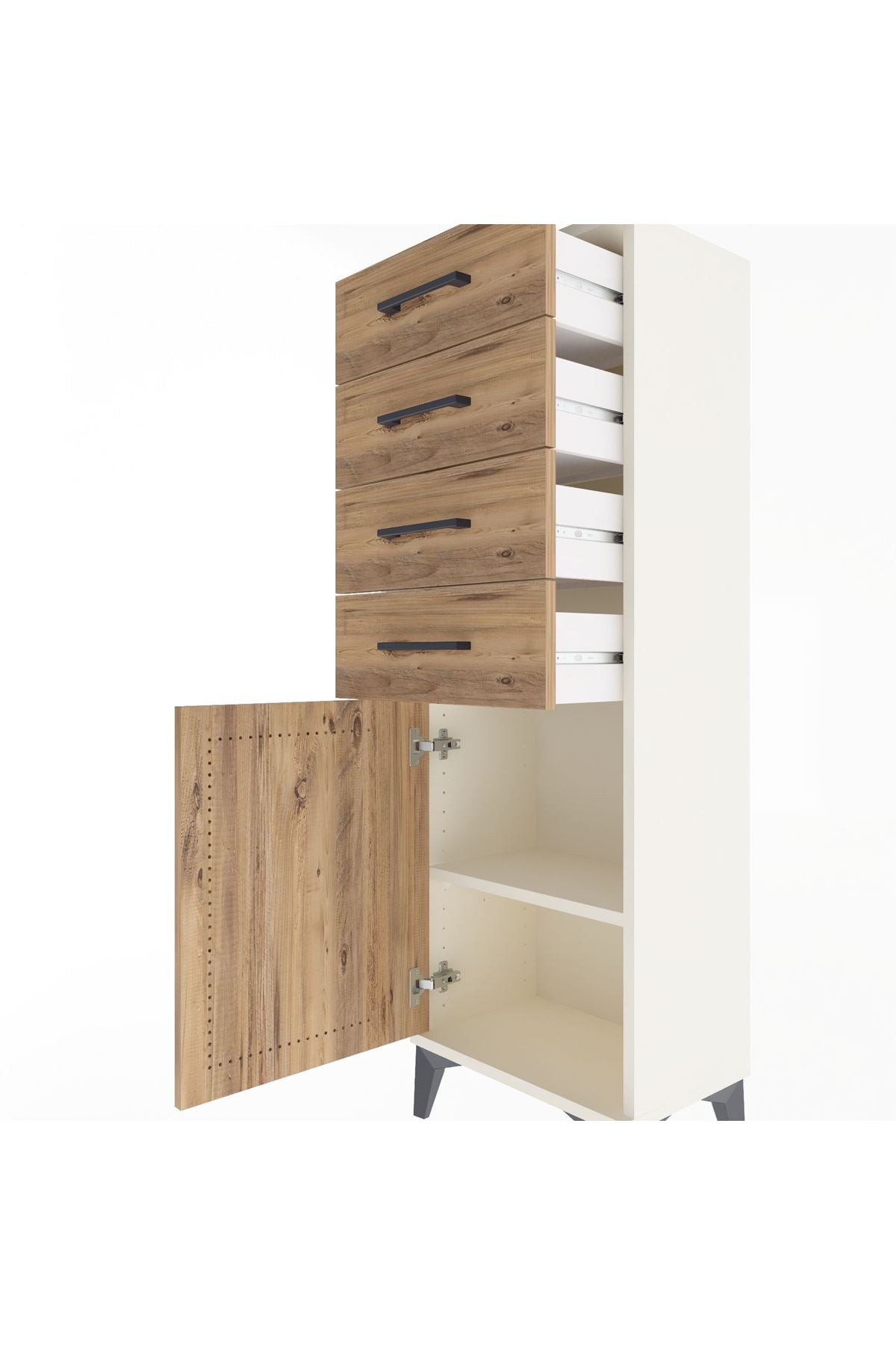 Arges Dolap Tek Raflı 4 Çekmeceli Tek Kapaklı 44x30x134 Aytaşı-Çam