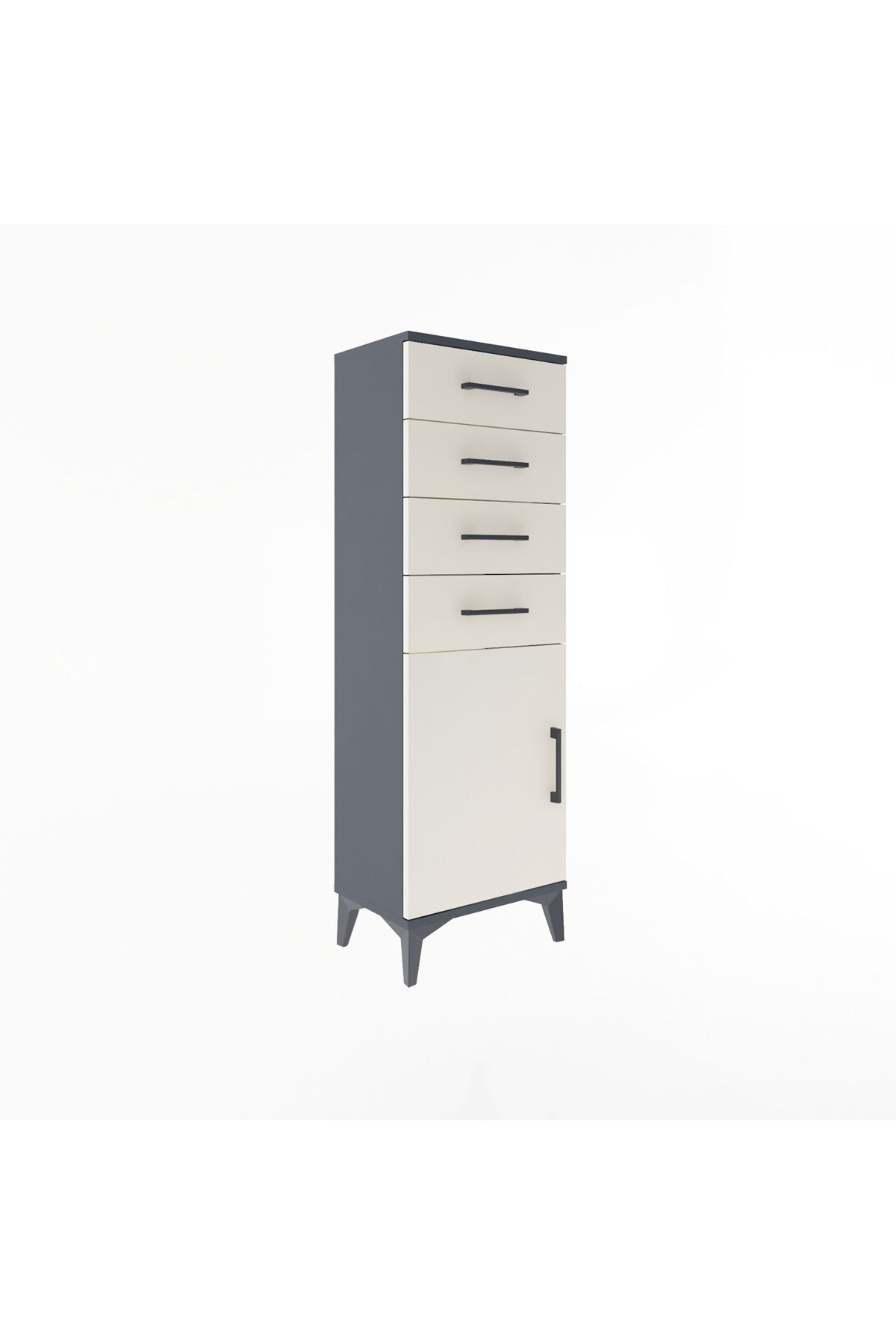 Arges Dolap Tek Raflı 4 Çekmeceli Tek Kapaklı 44x30x134 Antrasit-Aytaşı