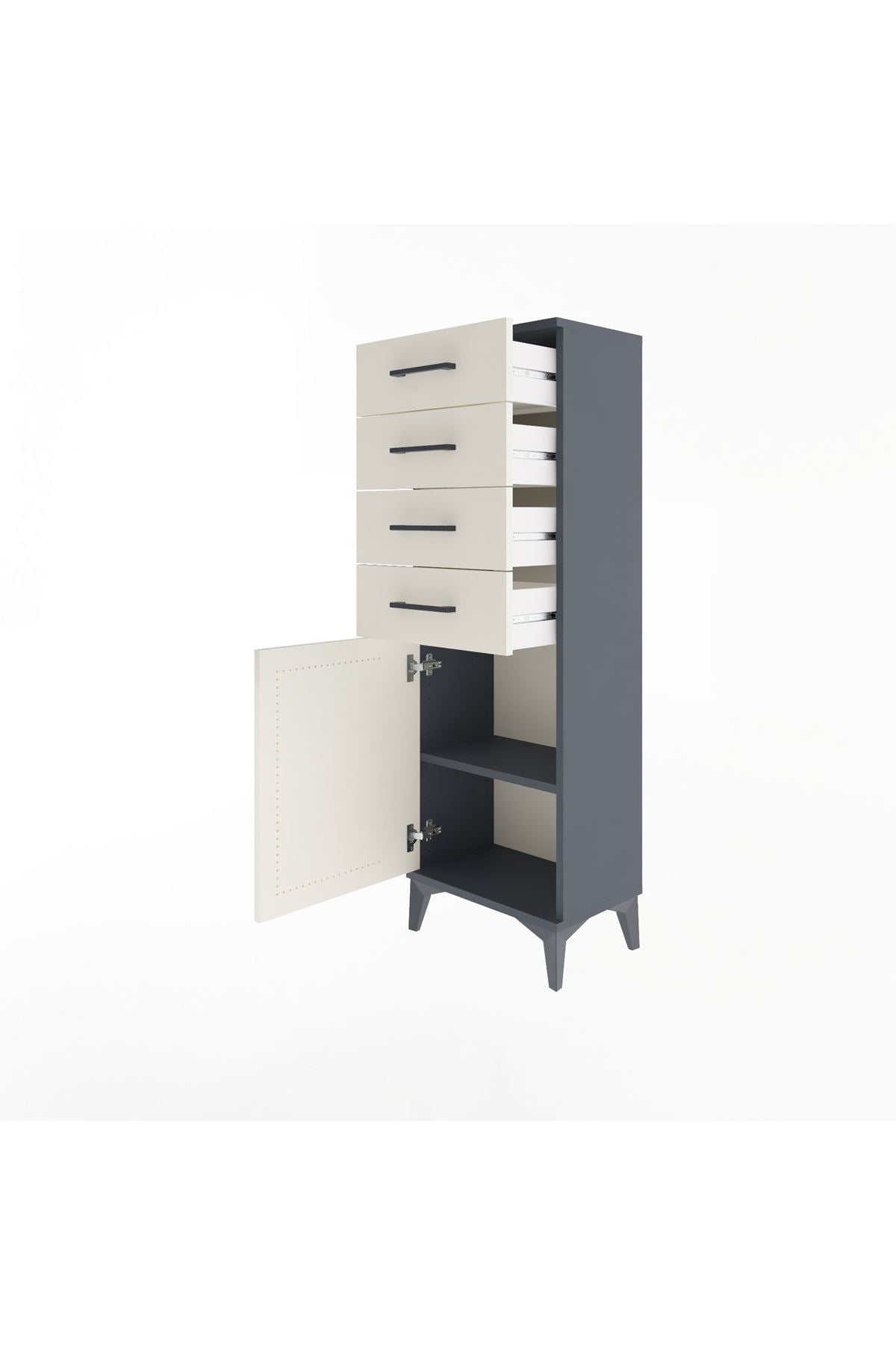 Arges Dolap Tek Raflı 4 Çekmeceli Tek Kapaklı 44x30x134 Antrasit-Aytaşı