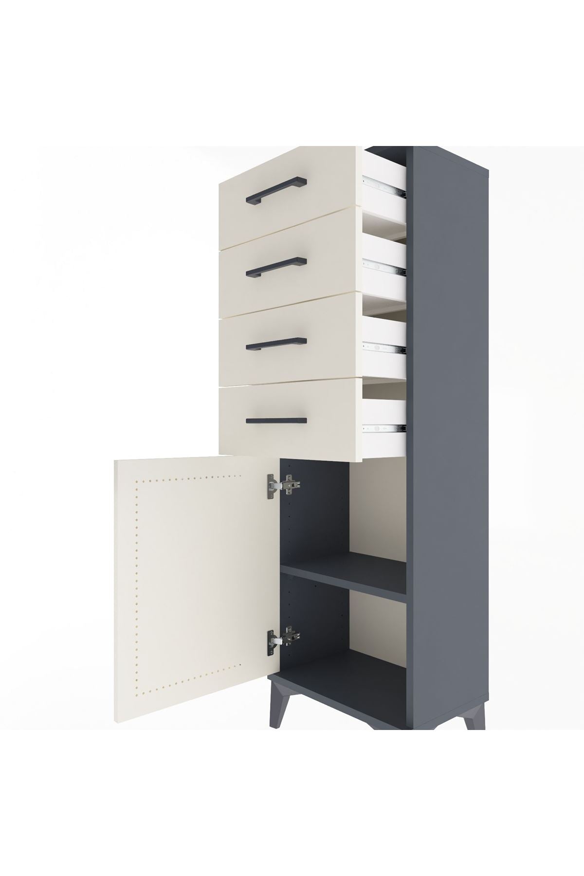 Arges Dolap Tek Raflı 4 Çekmeceli Tek Kapaklı 44x30x134 Antrasit-Aytaşı