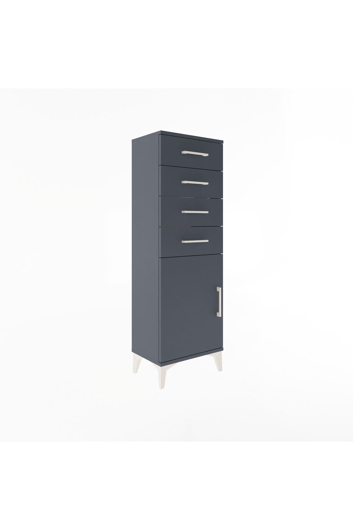 Arges Dolap Tek Raflı 4 Çekmeceli Tek Kapaklı 44x30x134 Antrasit-Antrasit