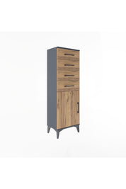 Arges Dolap Tek Raflı 4 Çekmeceli Tek Kapaklı 44x30x134 Antrasit-Çam