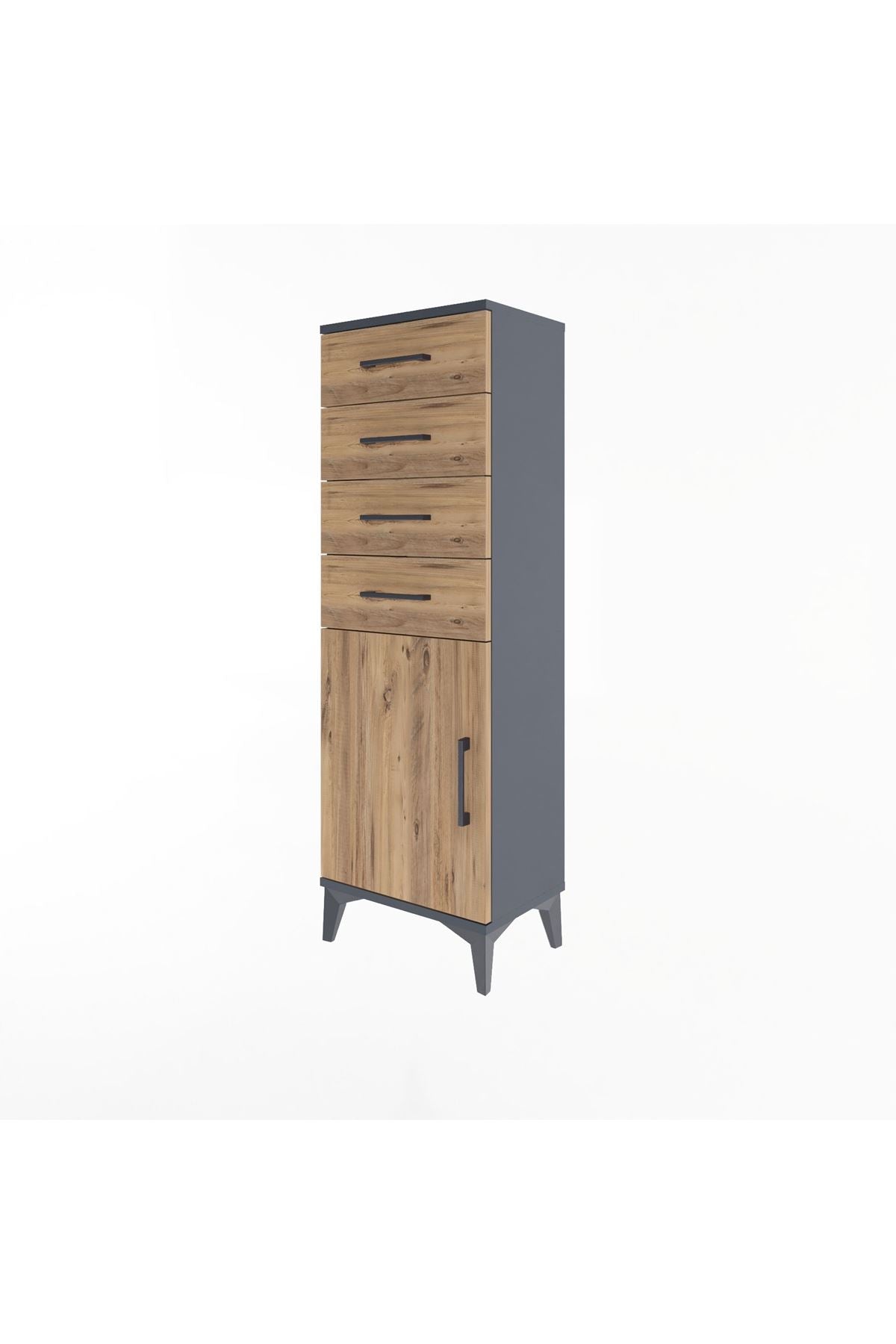 Arges Dolap Tek Raflı 4 Çekmeceli Tek Kapaklı 44x30x134 Antrasit-Çam