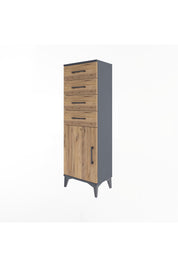 Arges Dolap Tek Raflı 4 Çekmeceli Tek Kapaklı 44x30x134 Antrasit-Çam