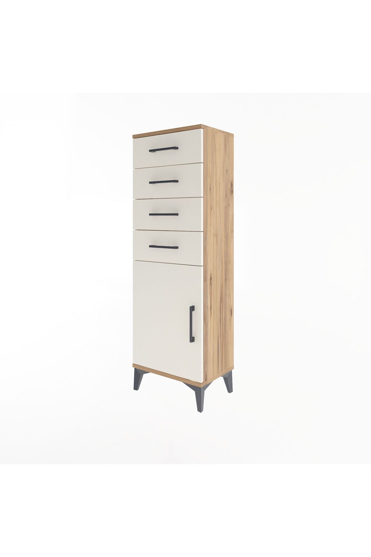 Arges Dolap Tek Raflı 4 Çekmeceli Tek Kapaklı 44x30x134 Çam-Aytaşı