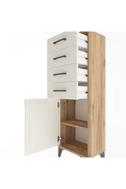 Arges Dolap Tek Raflı 4 Çekmeceli Tek Kapaklı 44x30x134 Çam-Aytaşı