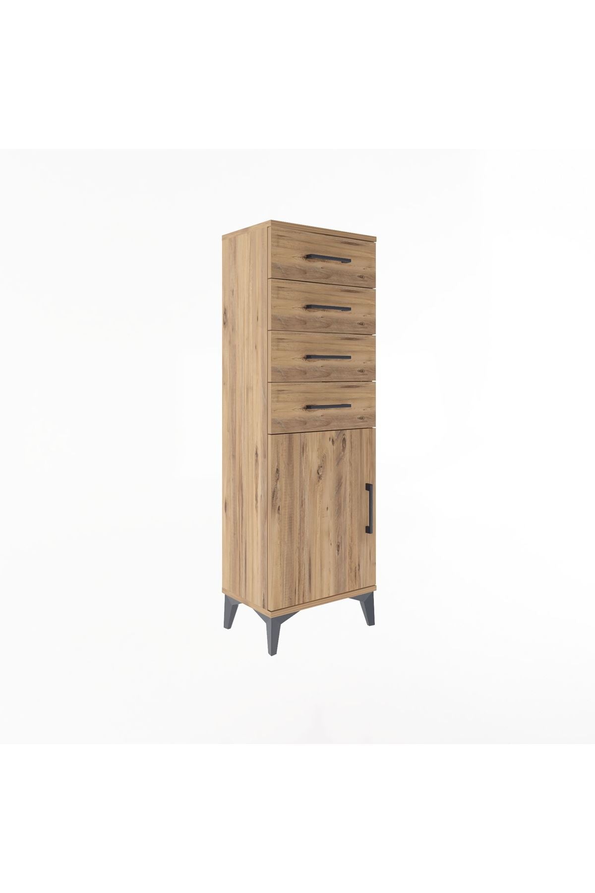 Arges Dolap Tek Raflı 4 Çekmeceli Tek Kapaklı 44x30x134 Çam-Çam