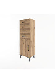 Arges Dolap Tek Raflı 4 Çekmeceli Tek Kapaklı 44x30x134 Çam-Çam