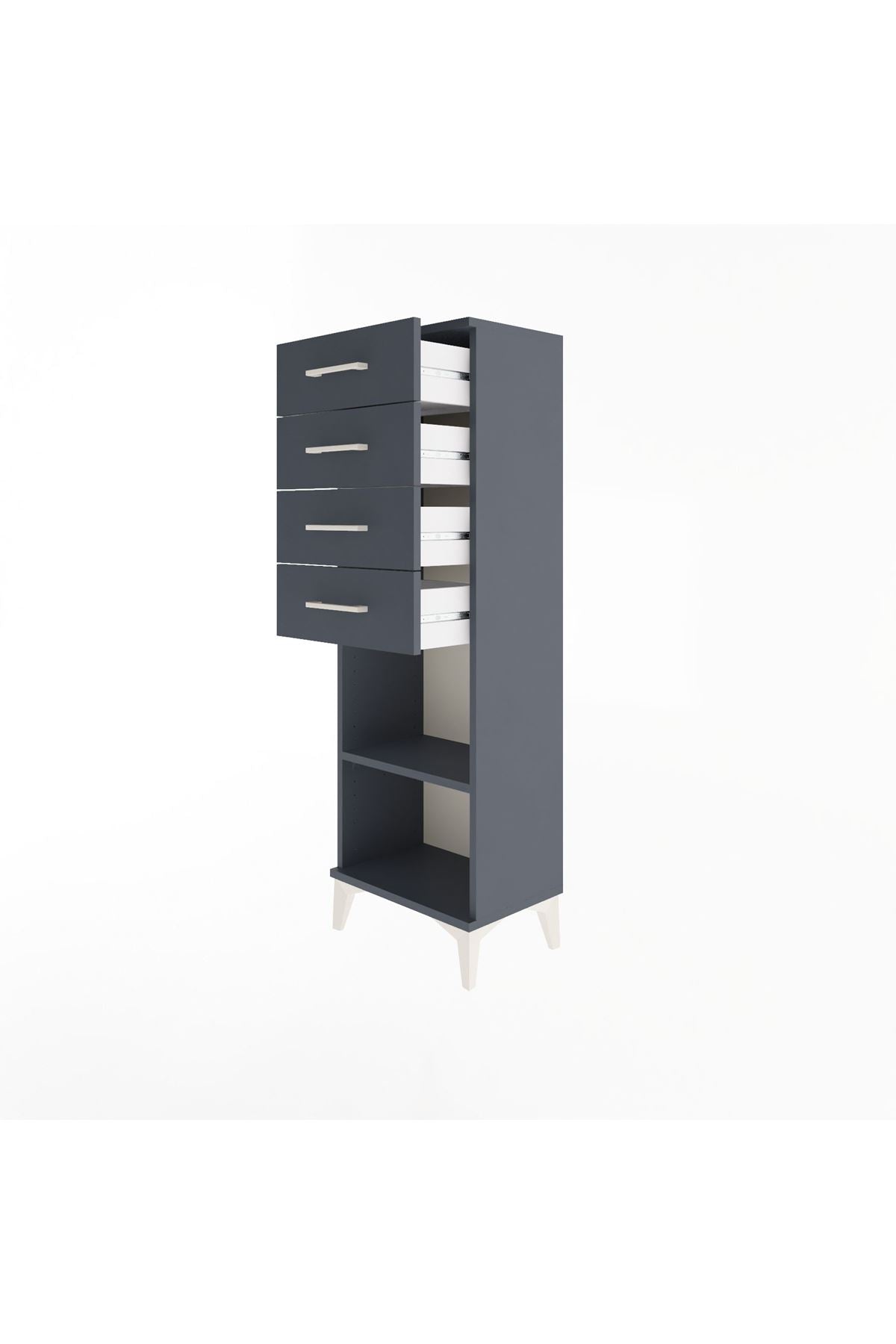 Arges Dolap Tek Raflı 4 Çekmeceli 44x30x134 Antrasit-Antrasit