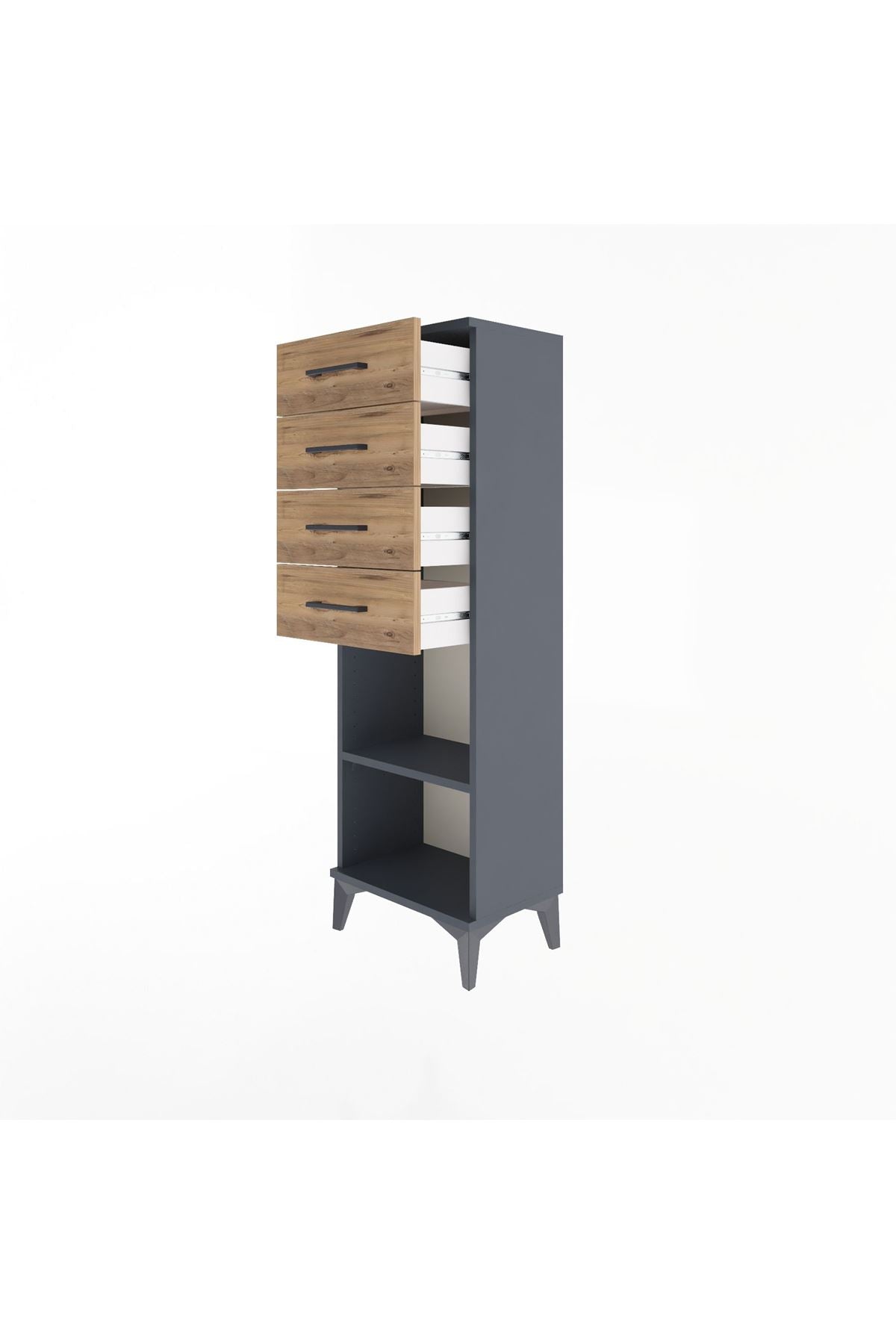 Arges Dolap Tek Raflı 4 Çekmeceli 44x30x134 Antrasit-Çam