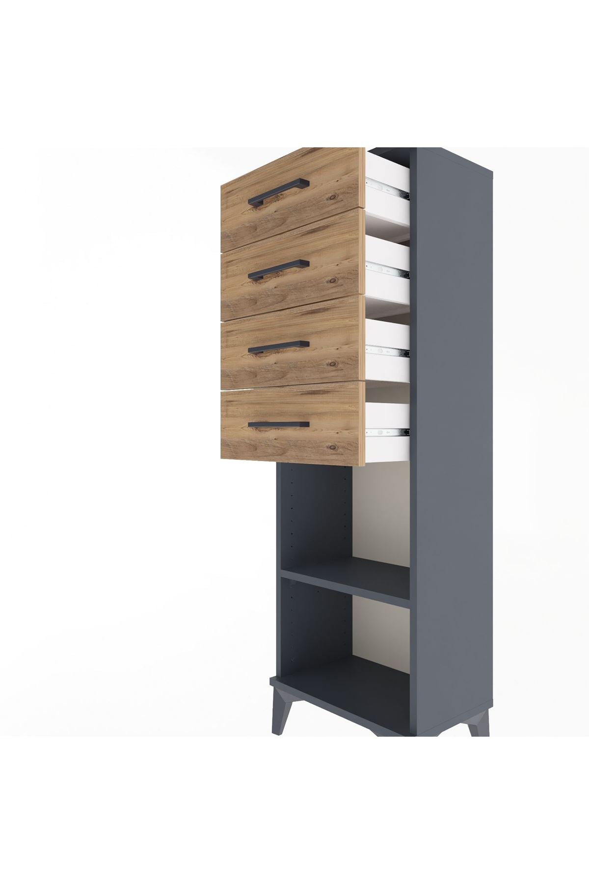 Arges Dolap Tek Raflı 4 Çekmeceli 44x30x134 Antrasit-Çam