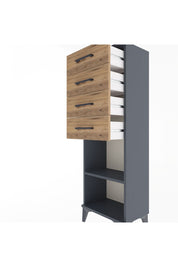 Arges Dolap Tek Raflı 4 Çekmeceli 44x30x134 Antrasit-Çam